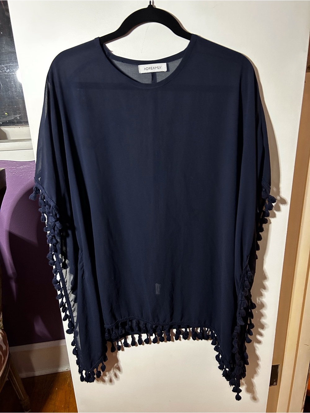 Adreamly Navy Tassel-Trim Swim Cover-Up